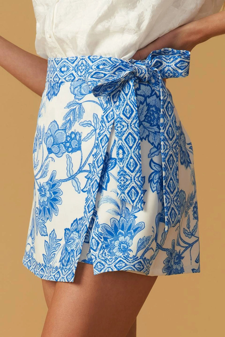 Blue and White Floral Skort