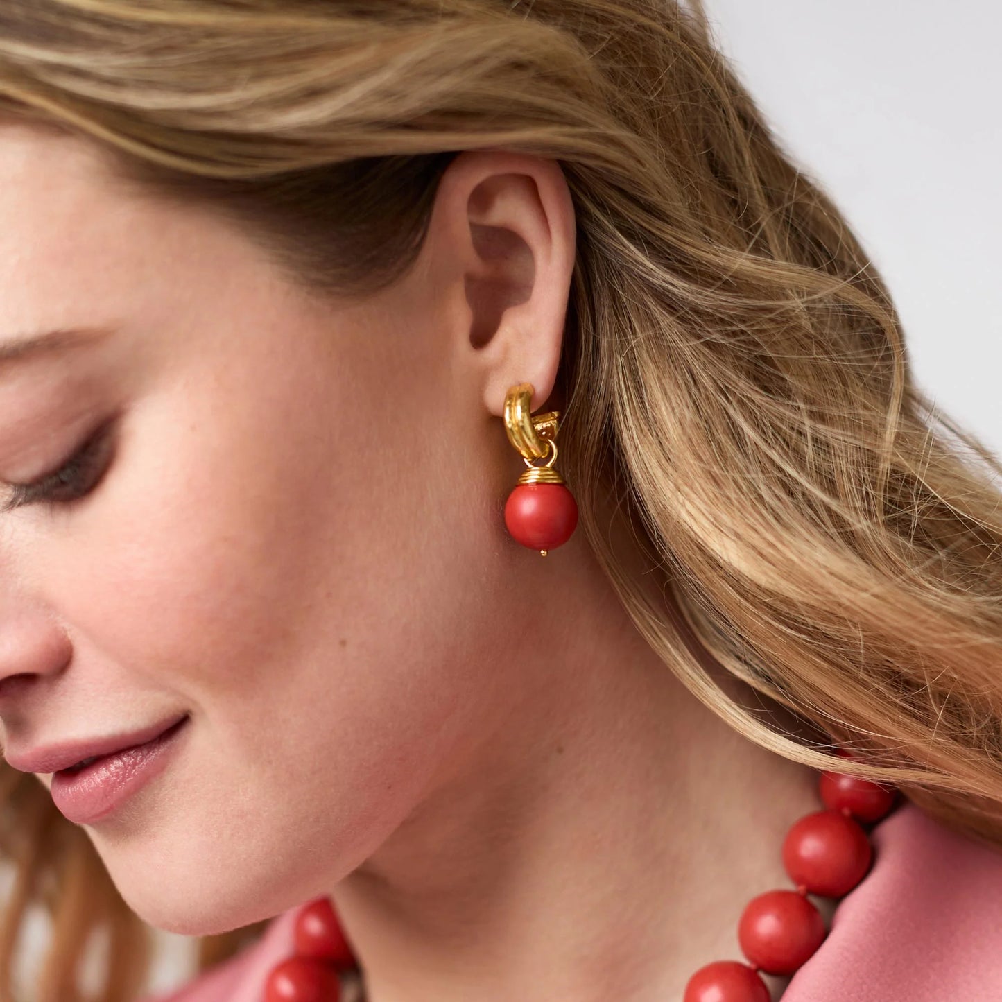 Julie Vos Bonbon Hoop & Charm Earring Coral Red
