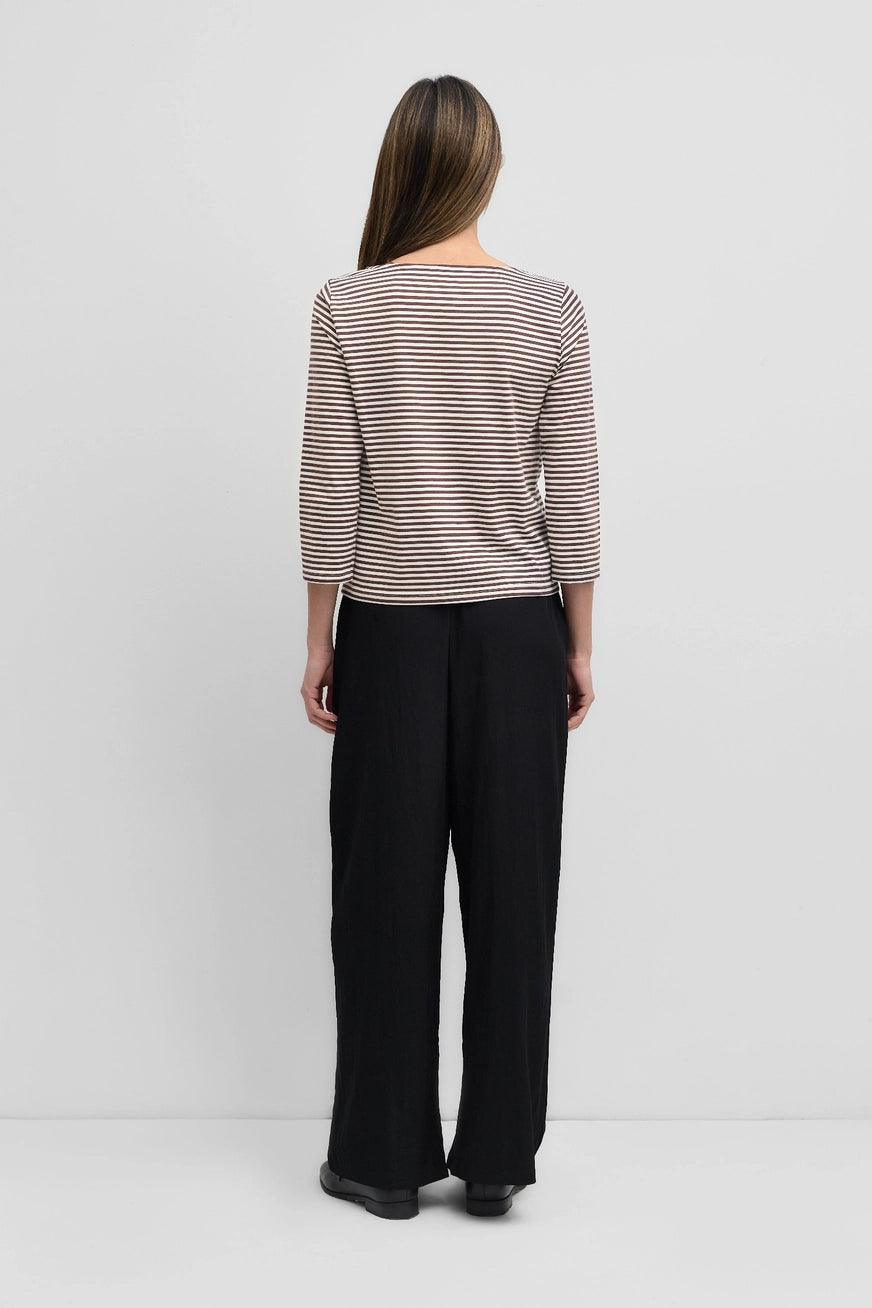 Brown And White Striped Boat Neck Top