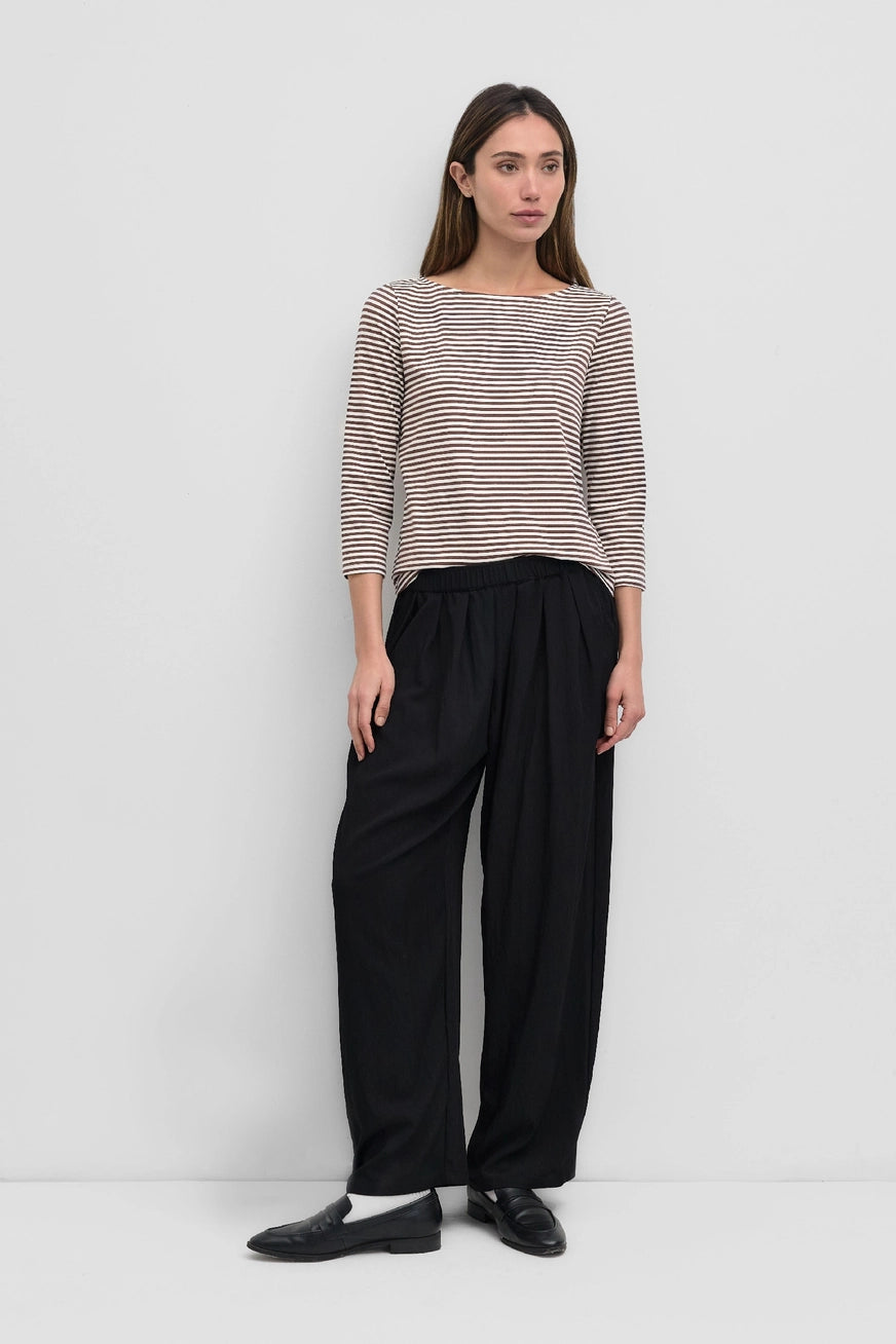 Brown And White Striped Boat Neck Top