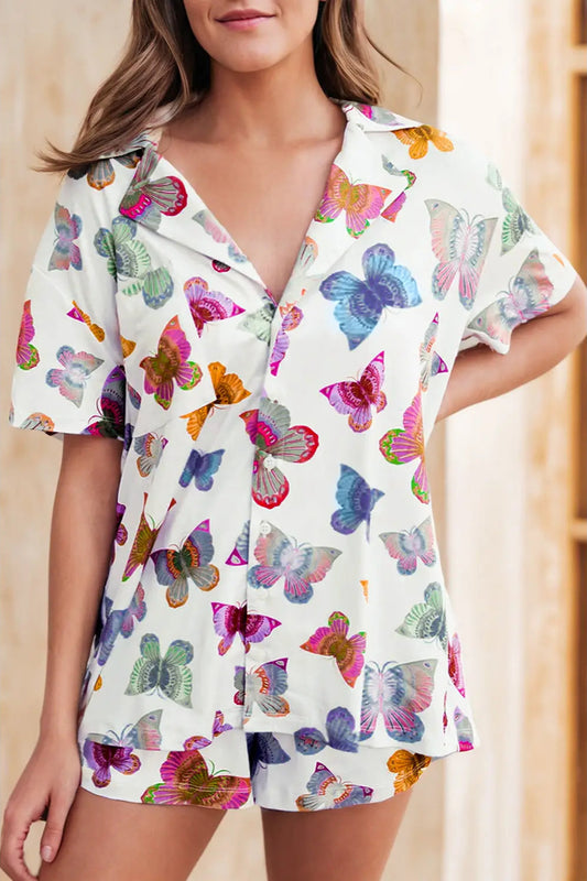 Rainbow Butterfly Printed Pajamas Set