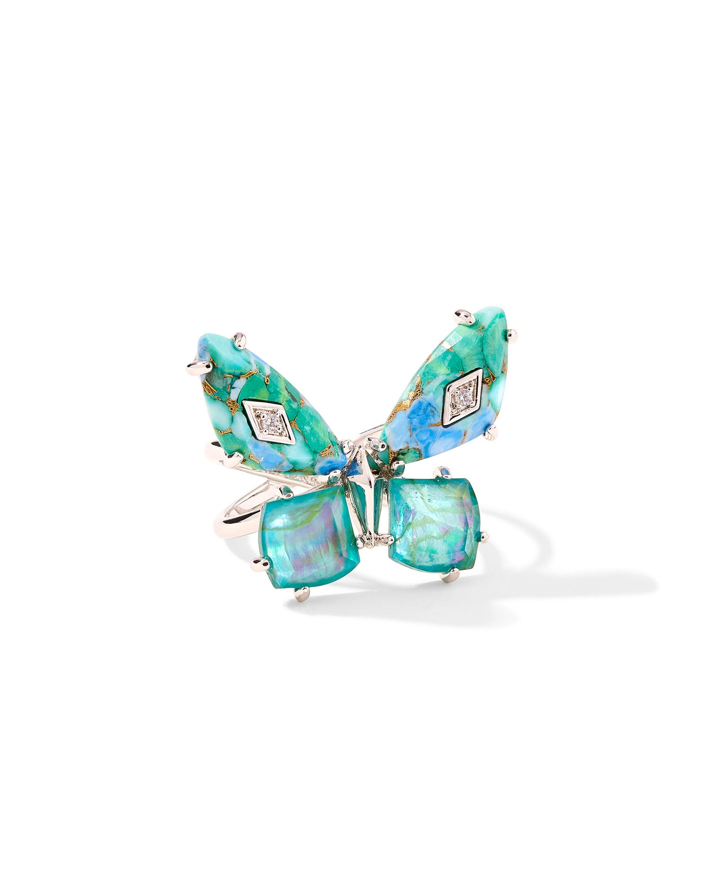 Kendra Scott Butterfly Ring Silver Bright Aqua Mix