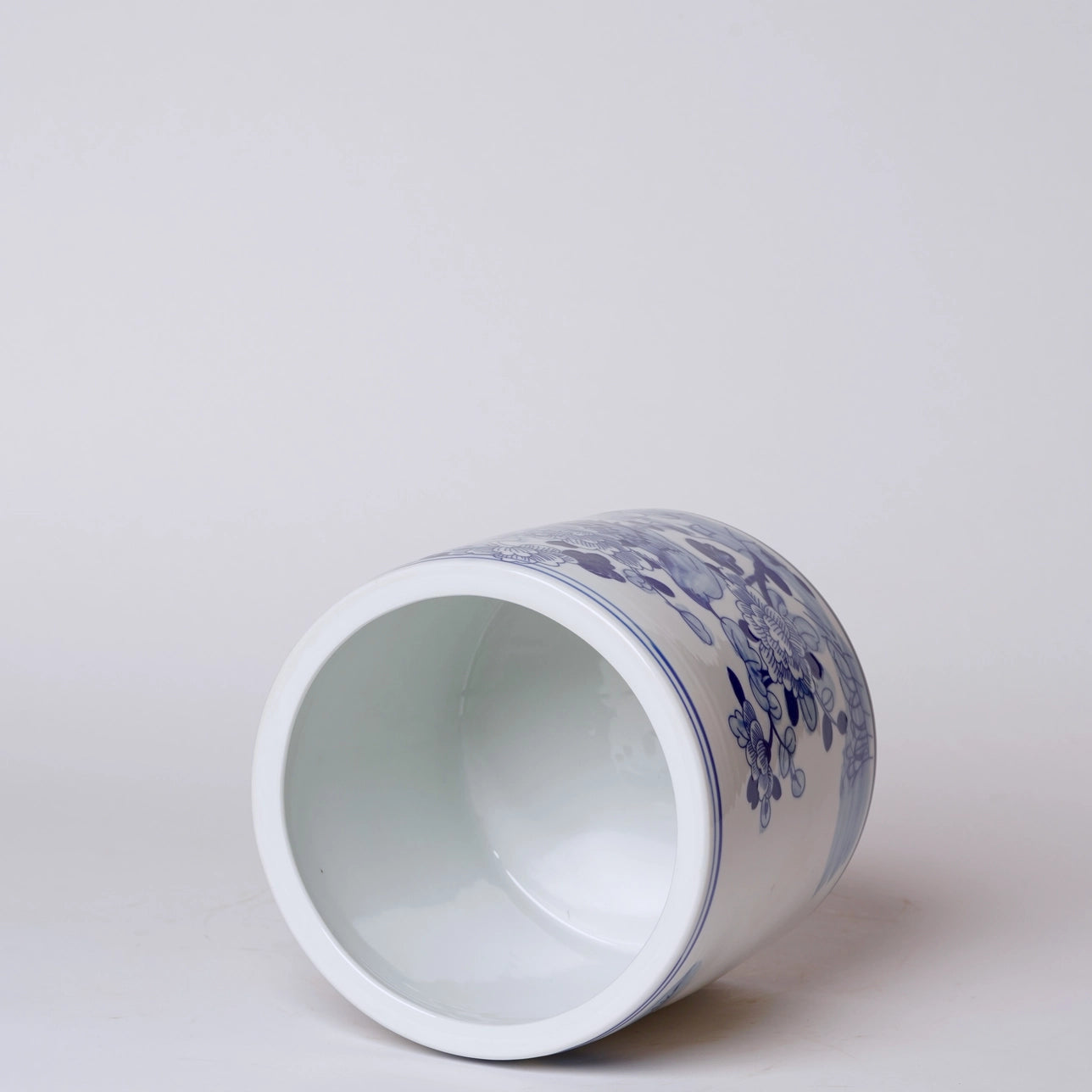 Small Blue and White Porcelain Bird and Flower Cachepot
