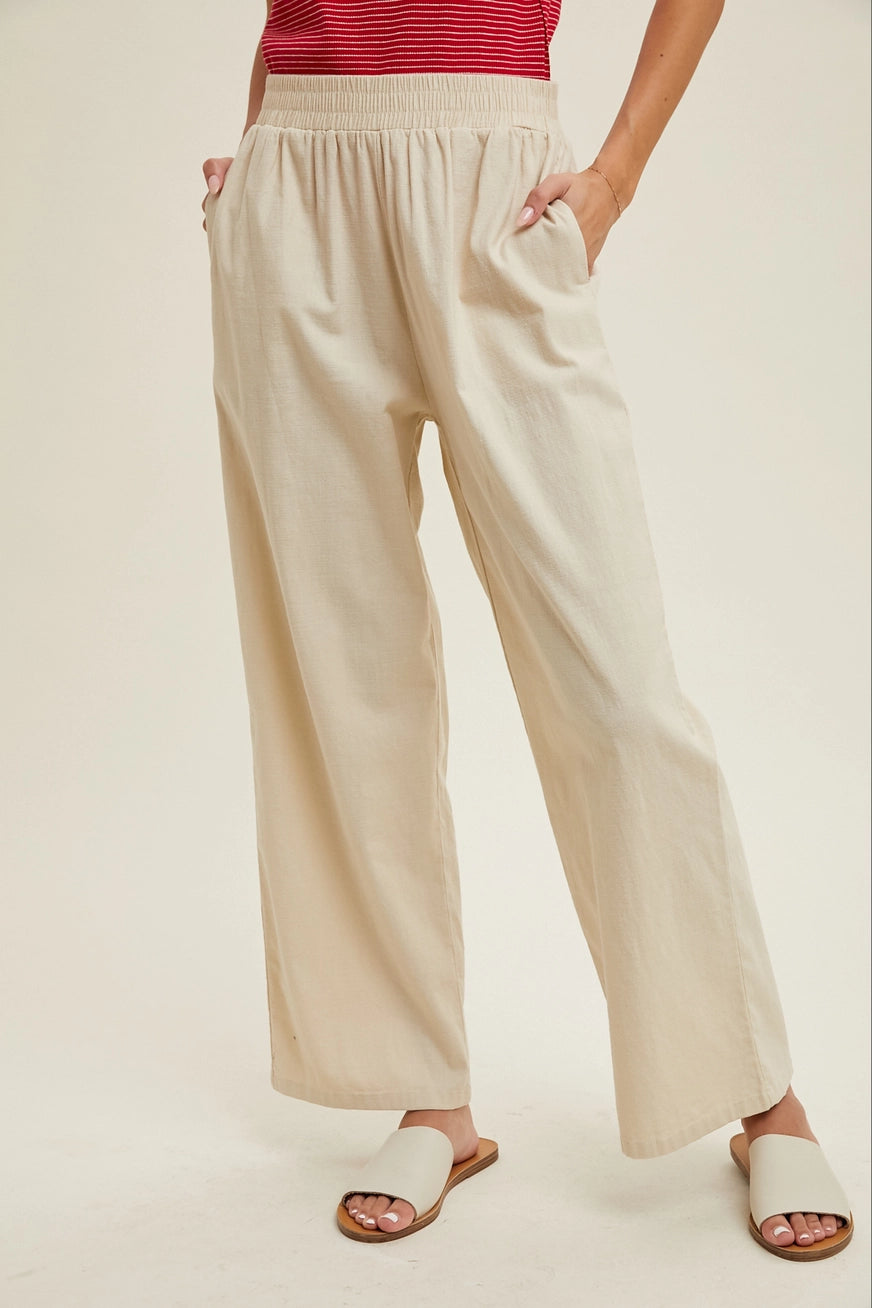 Cream Cotton Crop Pants