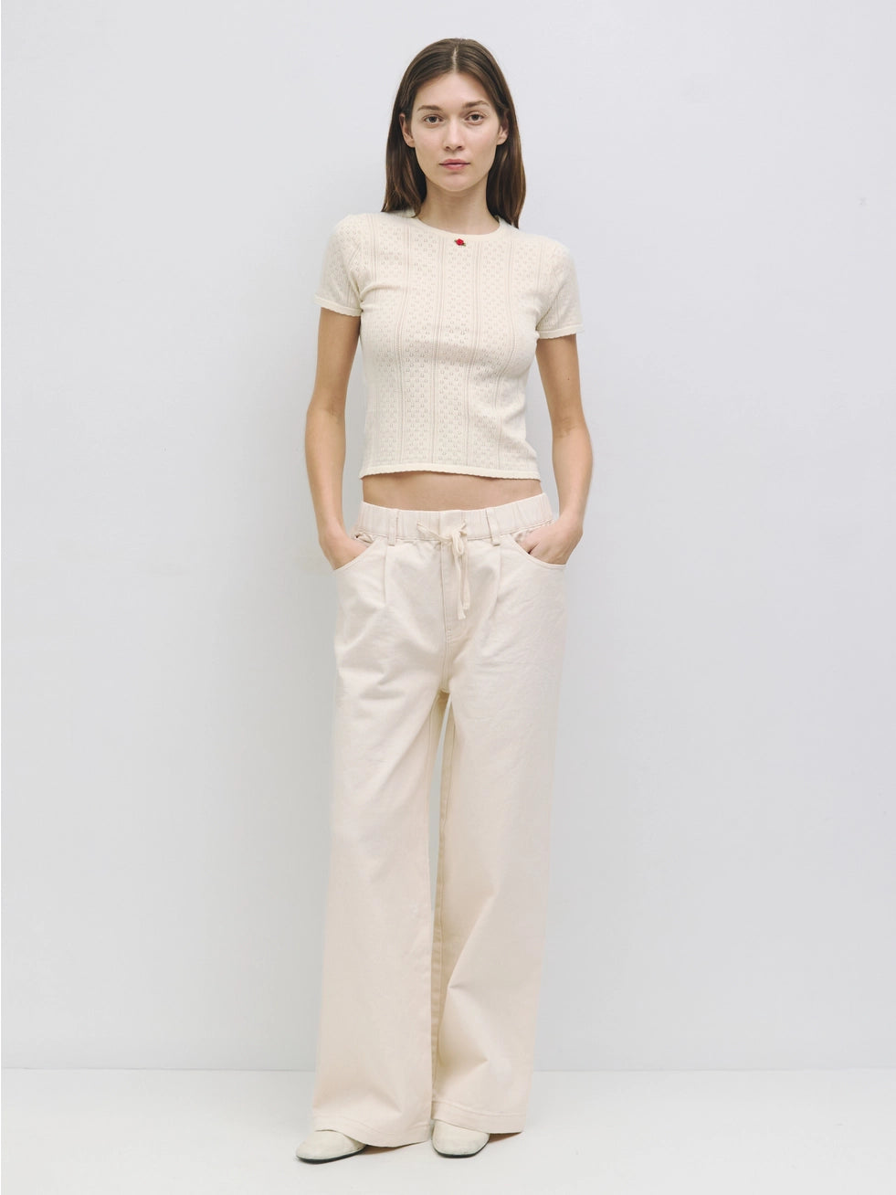 Cream Pointelle Top