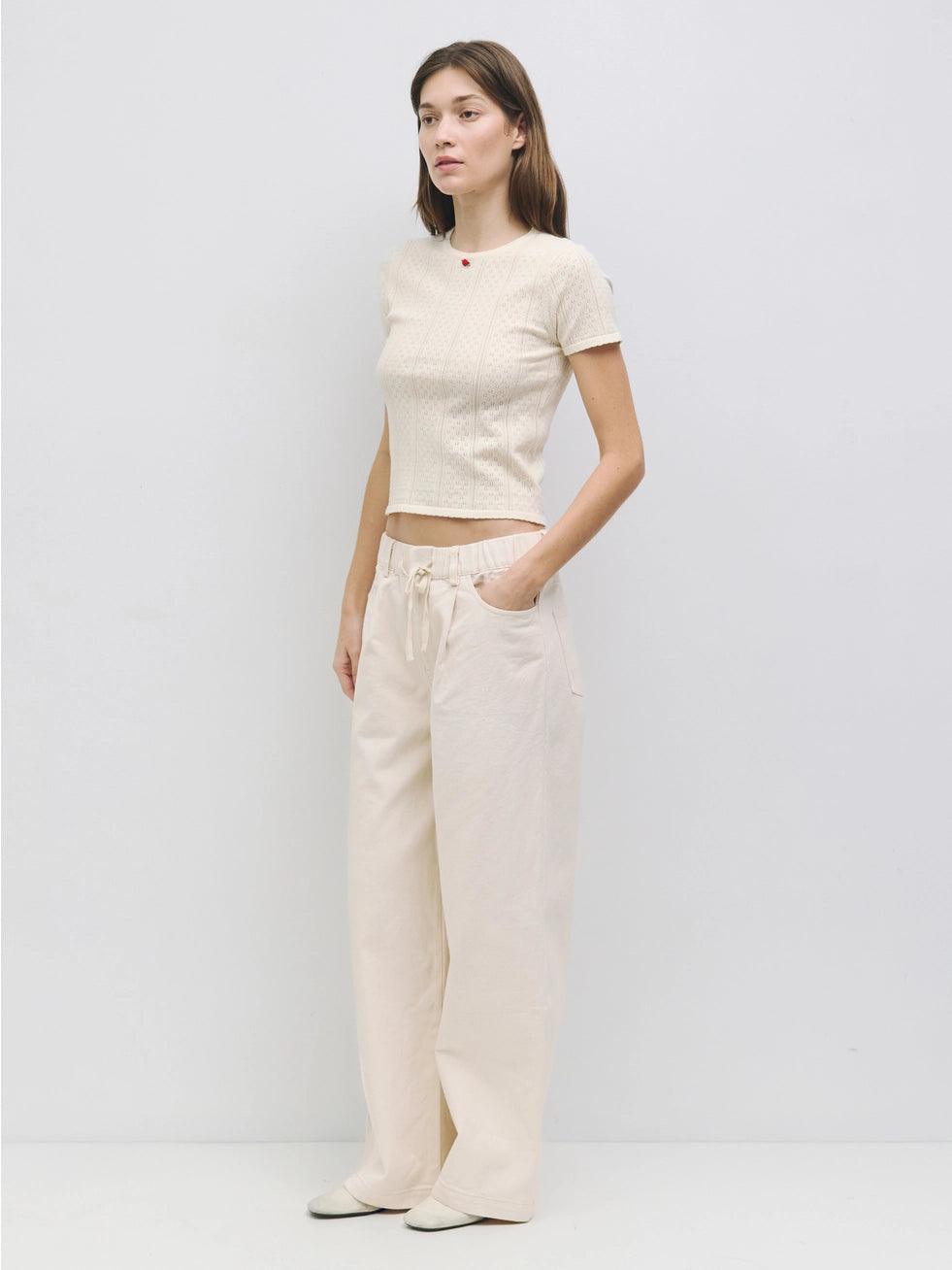 Cream Pointelle Top