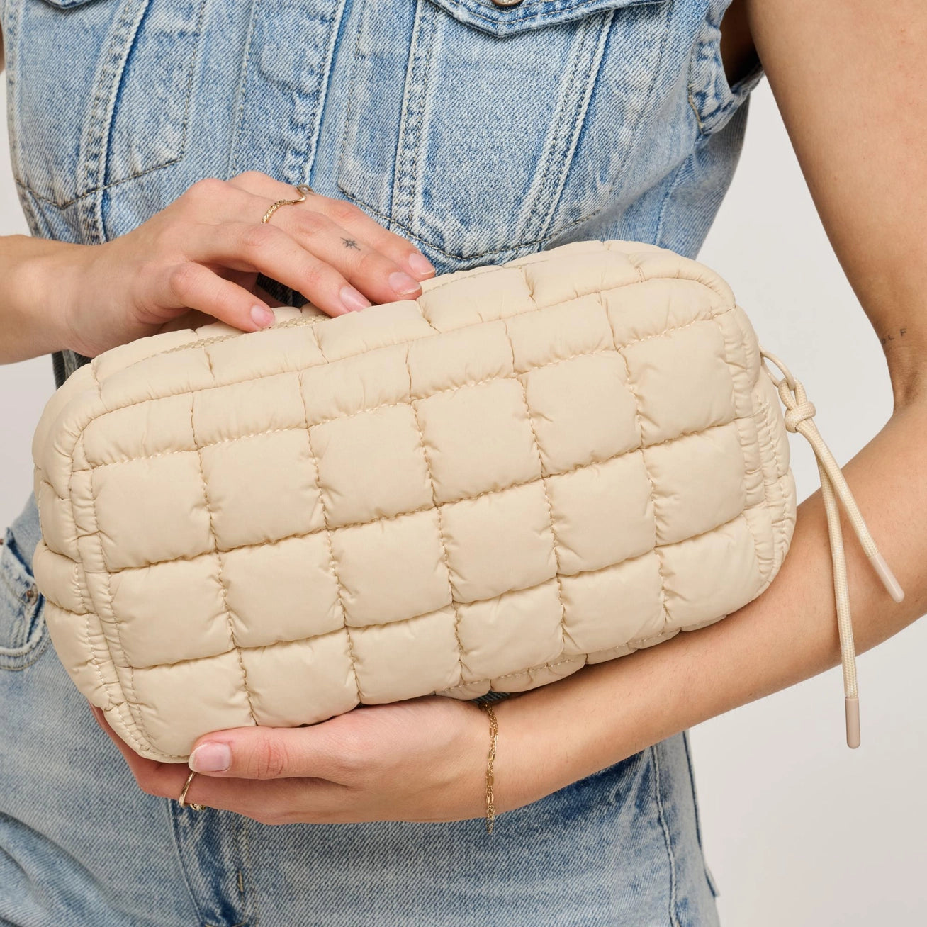 Cream Quilted Travel Pouch