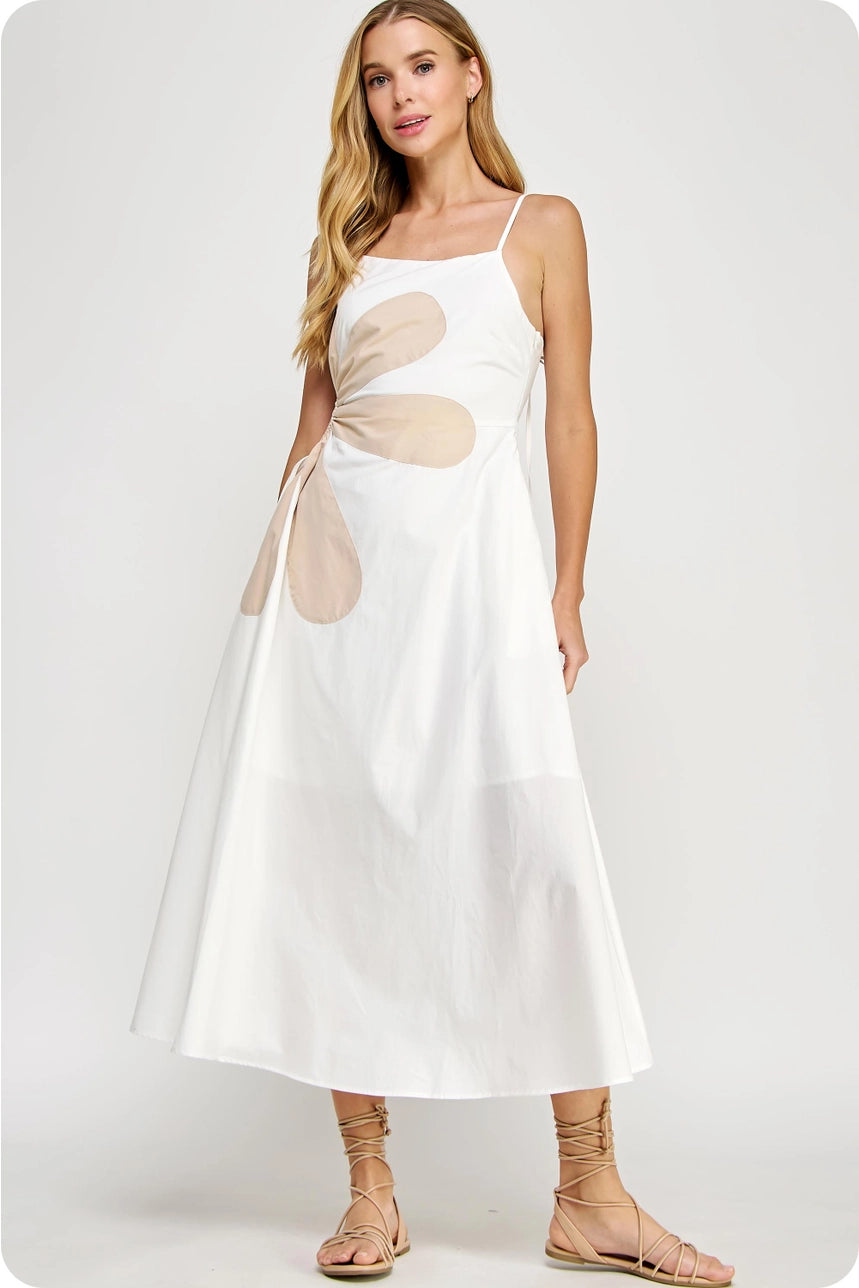 Lilla Cavallo | Sleeveless Side Cut-Out Flower Midi Dress