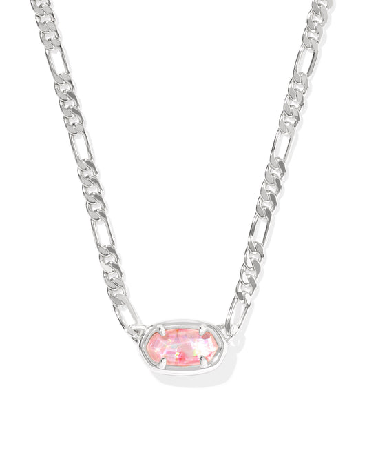 Kendra Scott Elisa Figaro Chain Short Pendant Necklace Silver Pink Iridescent Mother of Pearl