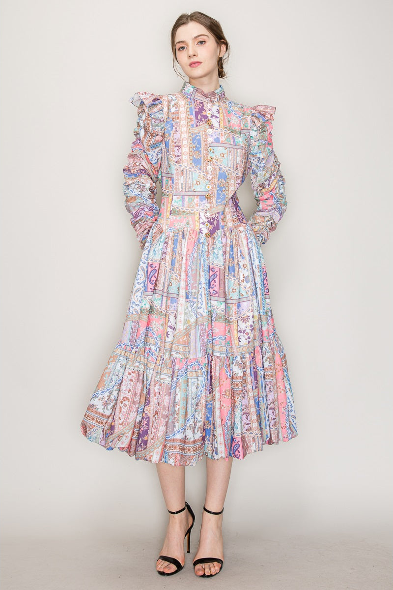 Pastel High Neck Party Dress