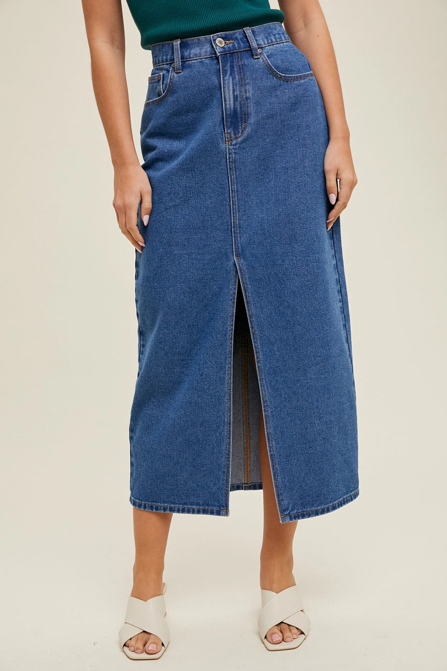 Front Slit Denim Skirt