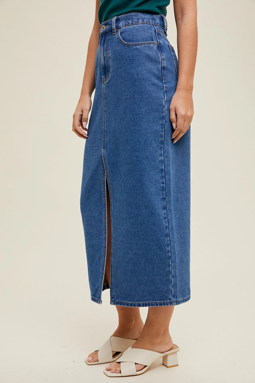 Front Slit Denim Skirt