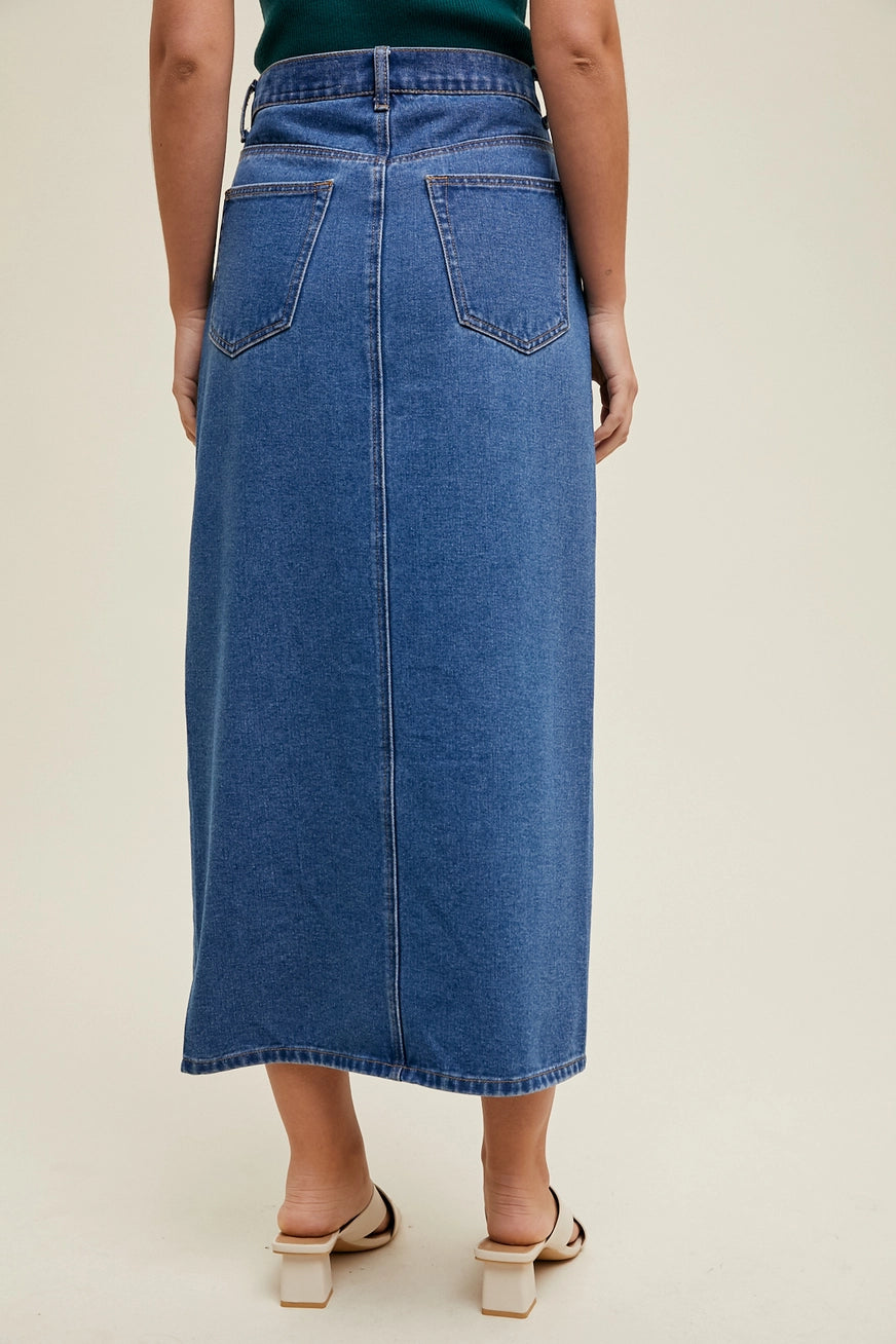 Front Slit Denim Skirt