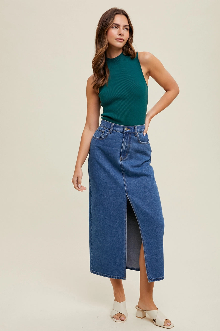 Front Slit Denim Skirt