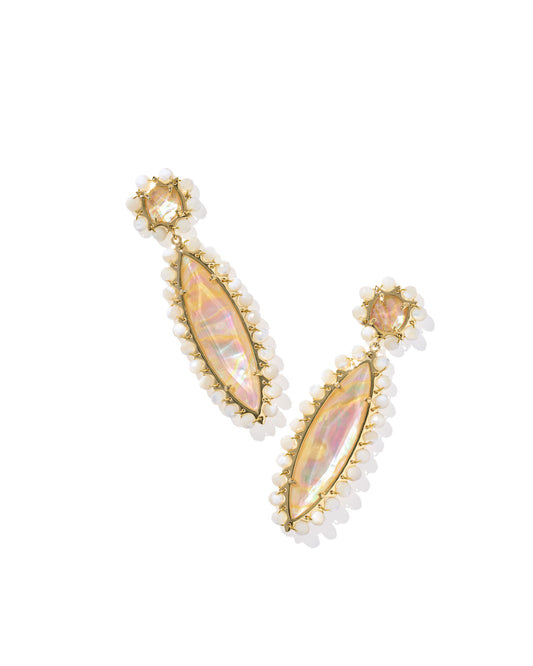 Kendra Scott Genevieve Beaded Statement Earrings Gold Iridescent Abalone