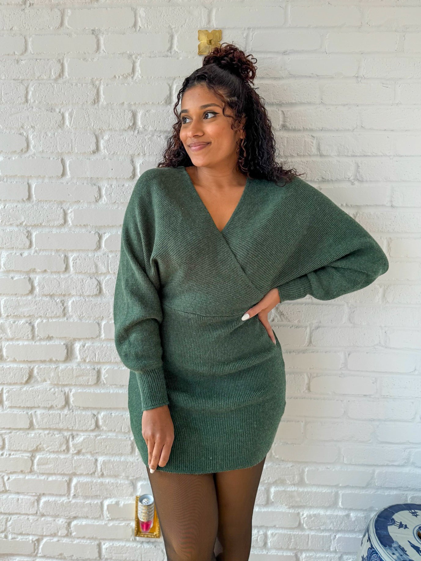 Lilla Cavallo | Green Mini Wrap Sweater Dress | Medium / Green Lilla Cavallo | Green Mini Wrap Sweater Dress | Medium / Green