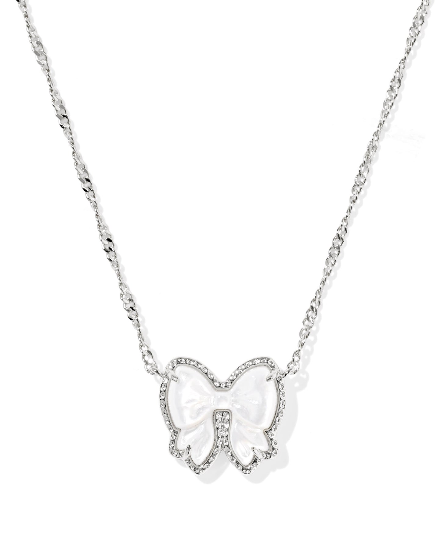 Kendra Scott Haley Bow Short Pendant Necklace Silver Ivory Mother Of Pearl