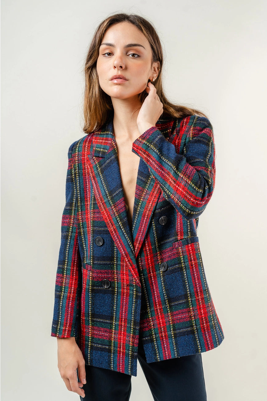 Navy Plaid Blazer Jacket