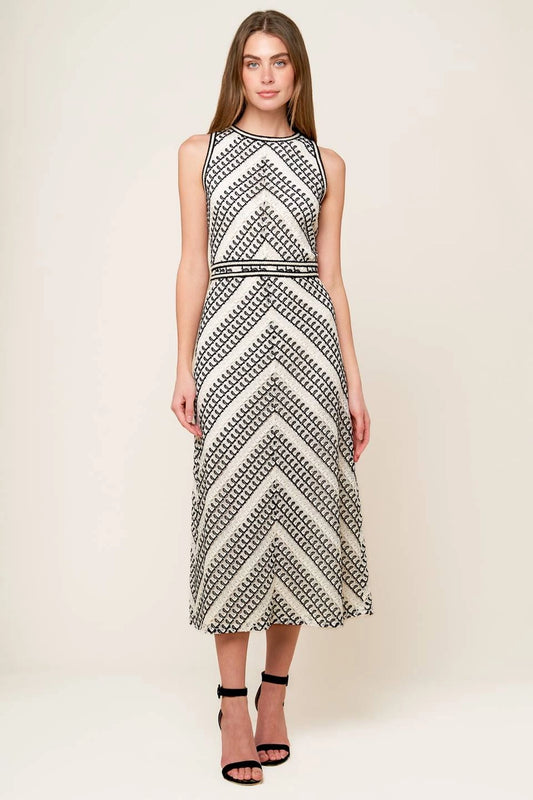 Ivory & Black Crochet Midi Dress