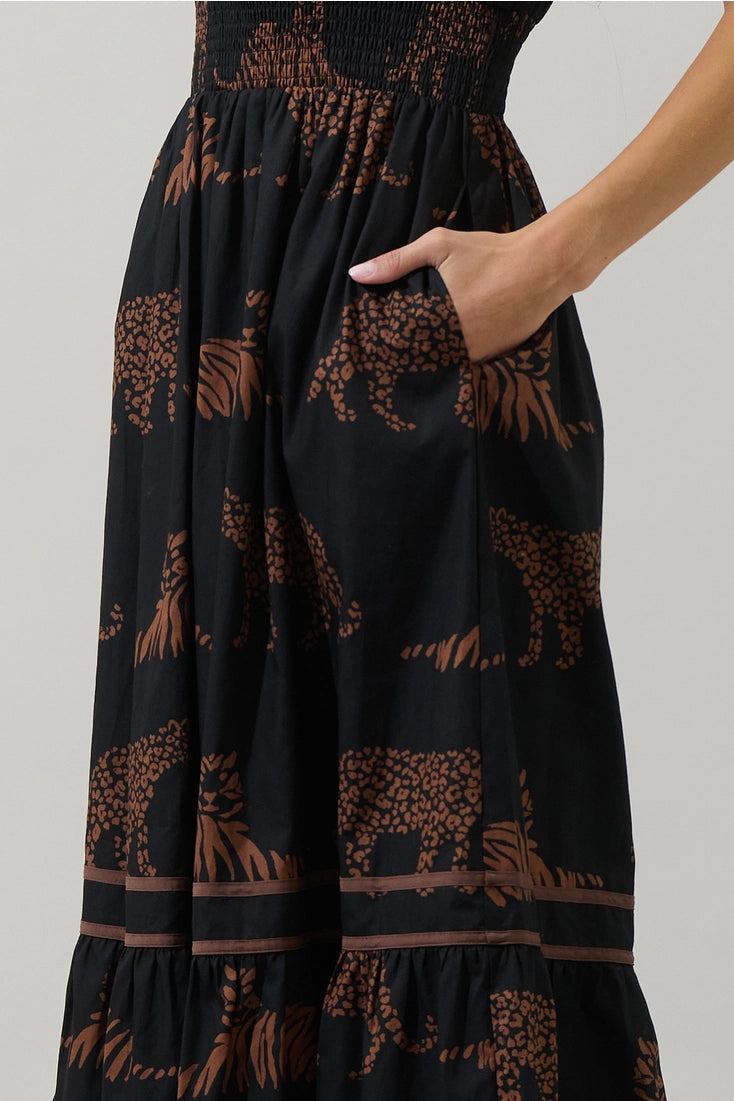 Jungle Cat Smocked Midi Dress