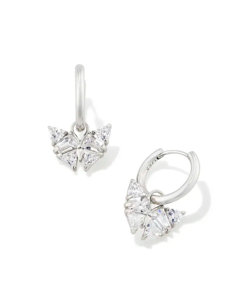 Kendra Scott Blair Silver Butterly Huggie Earrings in White Crystal