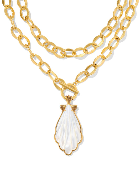 Kendra Scott Alexa Statement Necklace Vintage Gold Ivory Mother of Pearl