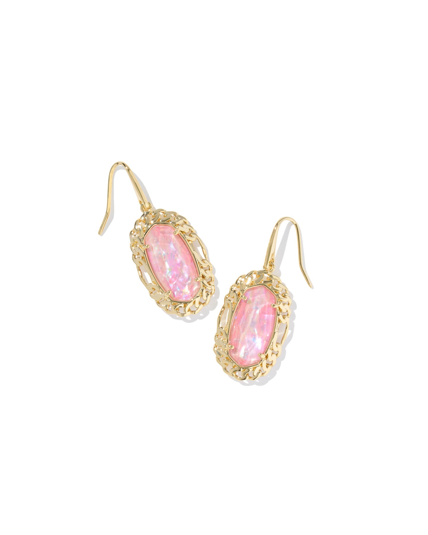 Kendra Scott Dani Figaro Frame Drop Earrings Gold Pink Iridescent Mother of Pearl