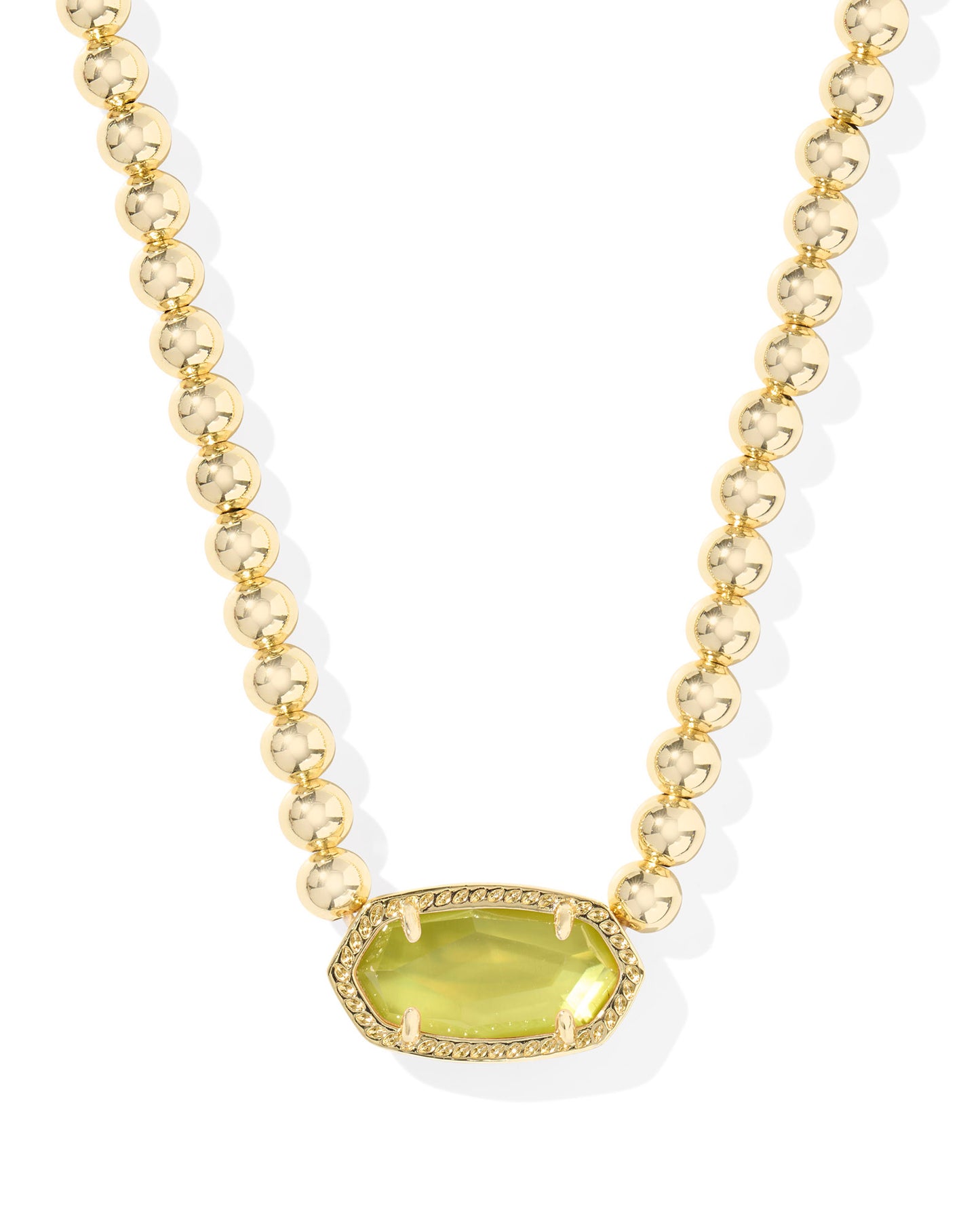 Kendra Scott Elisa Beaded Necklace Gold Chartreuse Green Mother Of Pearl
