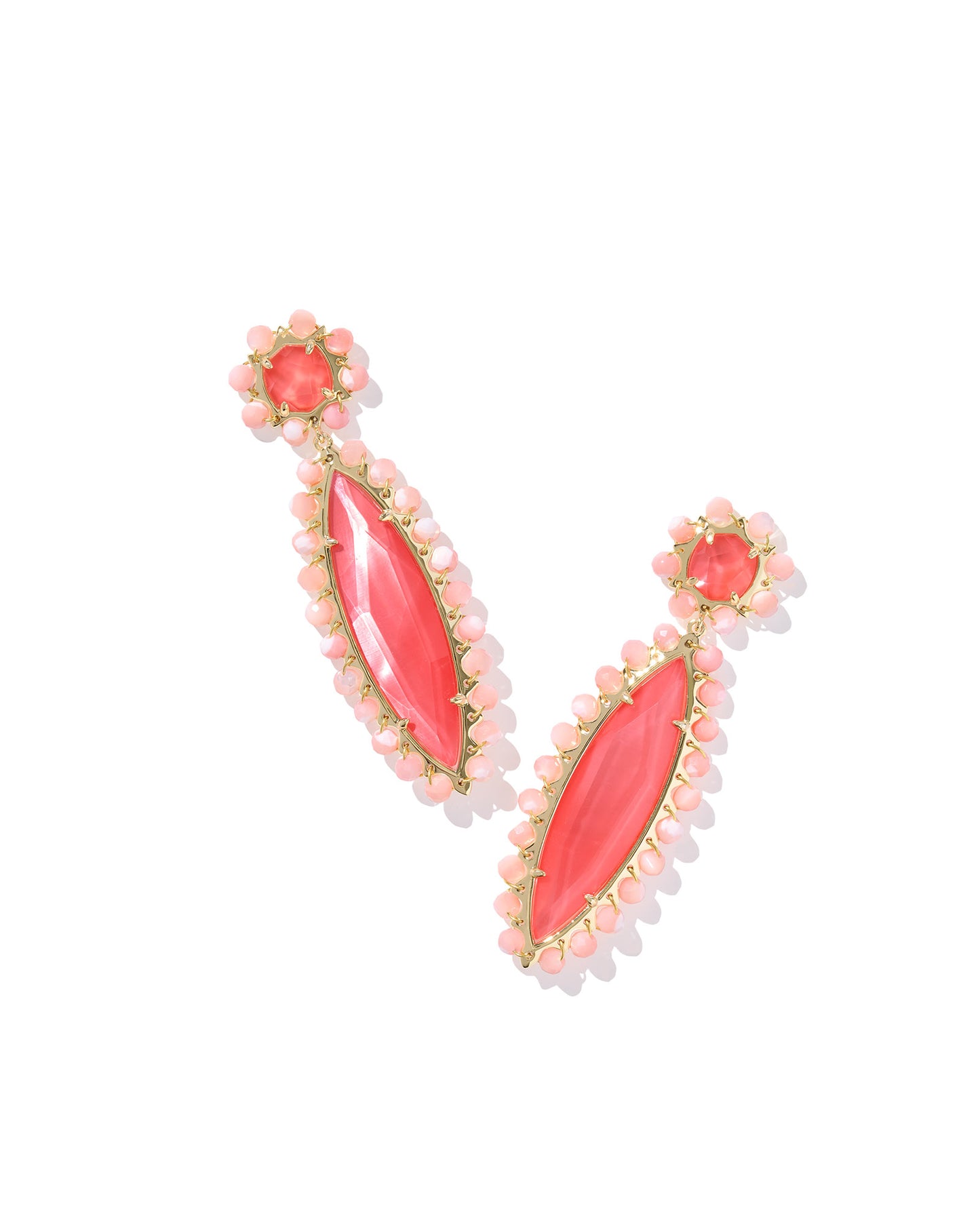 Kendra Scott Genevieve Beaded Statement Earrings Gold Coral Pink Mother of Pearl