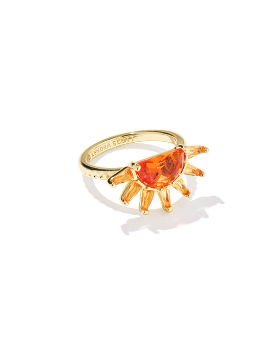 Kendra Scott Samantha Sun Band Ring Gold Orange Glass
