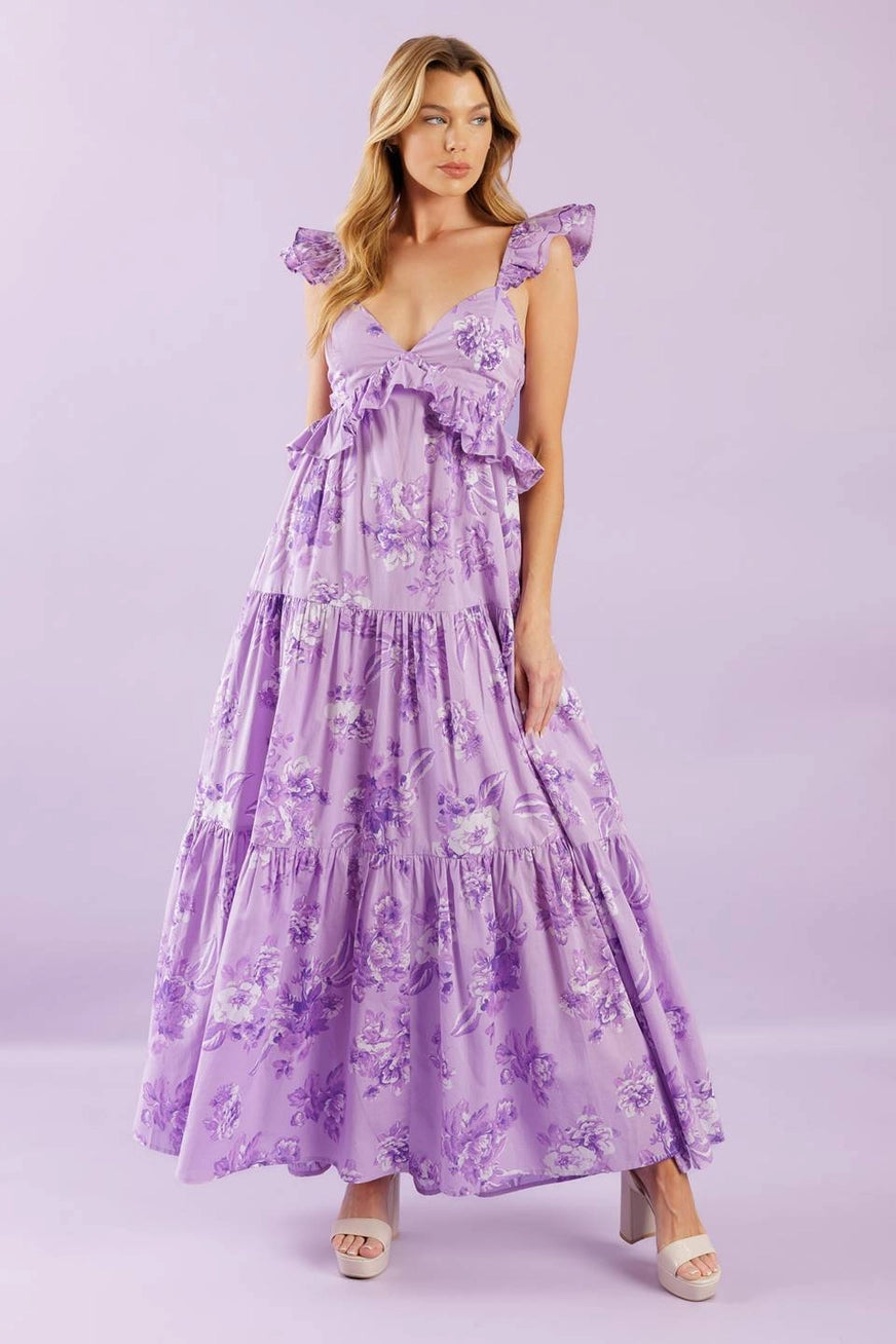Lavender Floral Print Dress