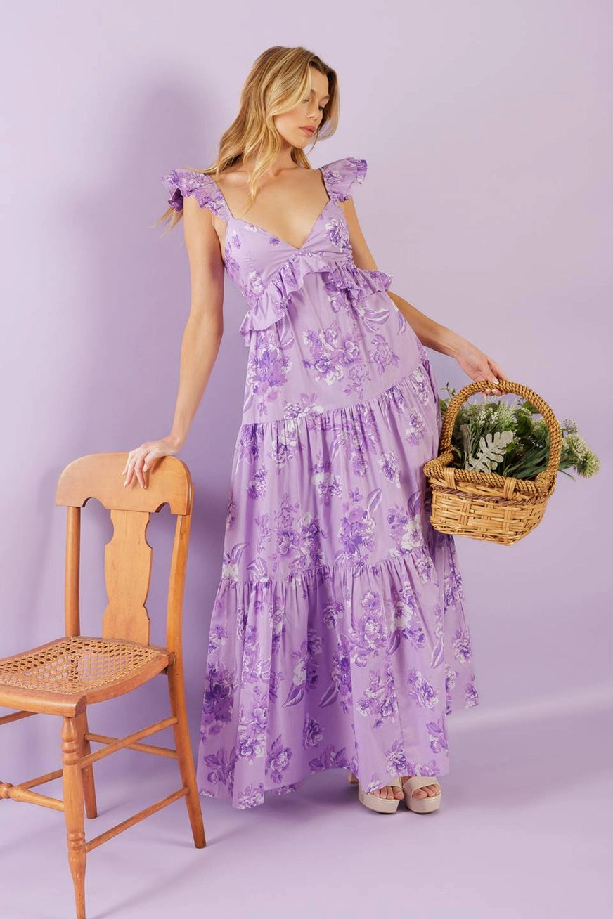 Lavender Floral Print Dress