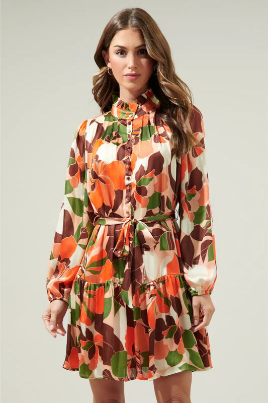 Earthy Floral Button Up Mini Dress