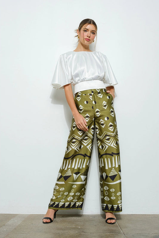 Olive Geometric High Waisted Pants