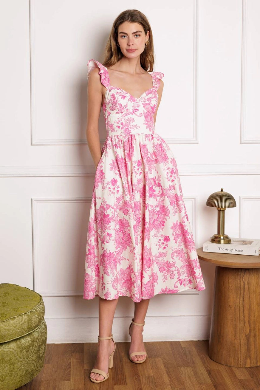Pink And White Floral Print Dress