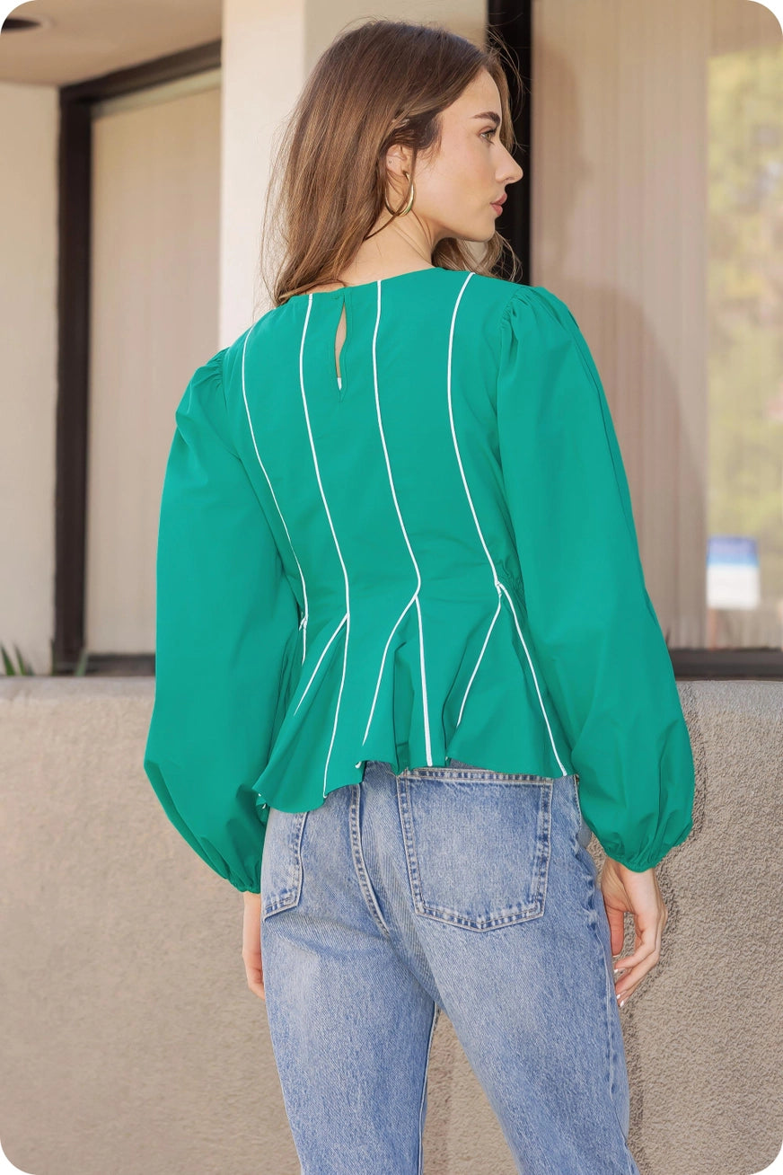 Puff Sleeve Piping Detail Top