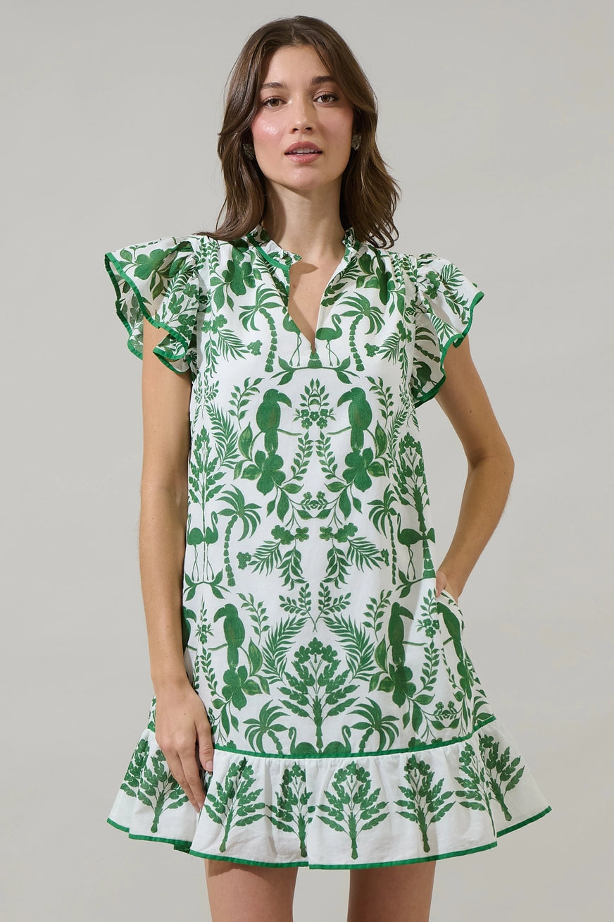 Ruffle Sleeve Floral Shift Mini Dress