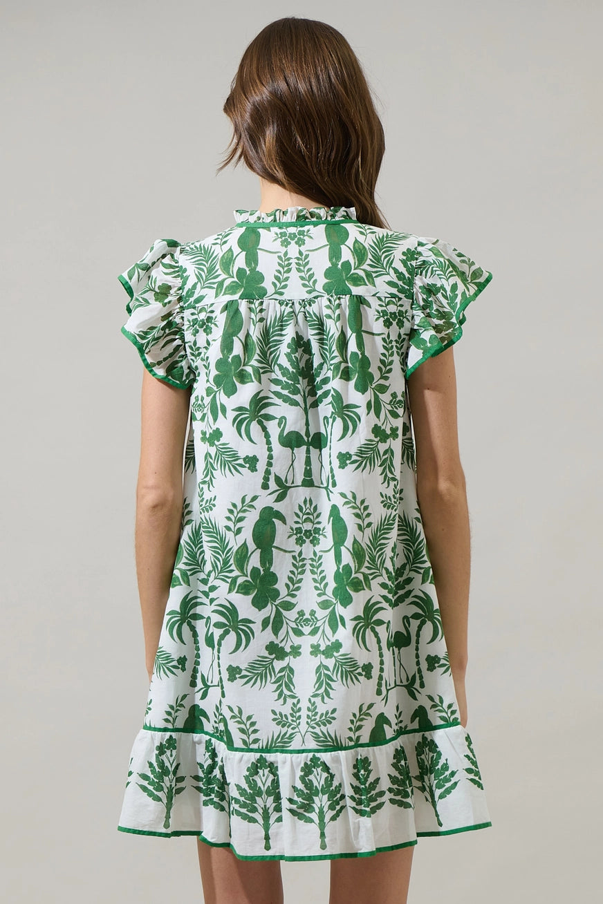 Ruffle Sleeve Floral Shift Mini Dress