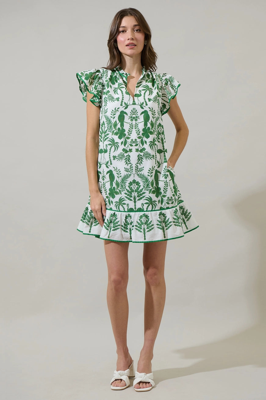 Ruffle Sleeve Floral Shift Mini Dress