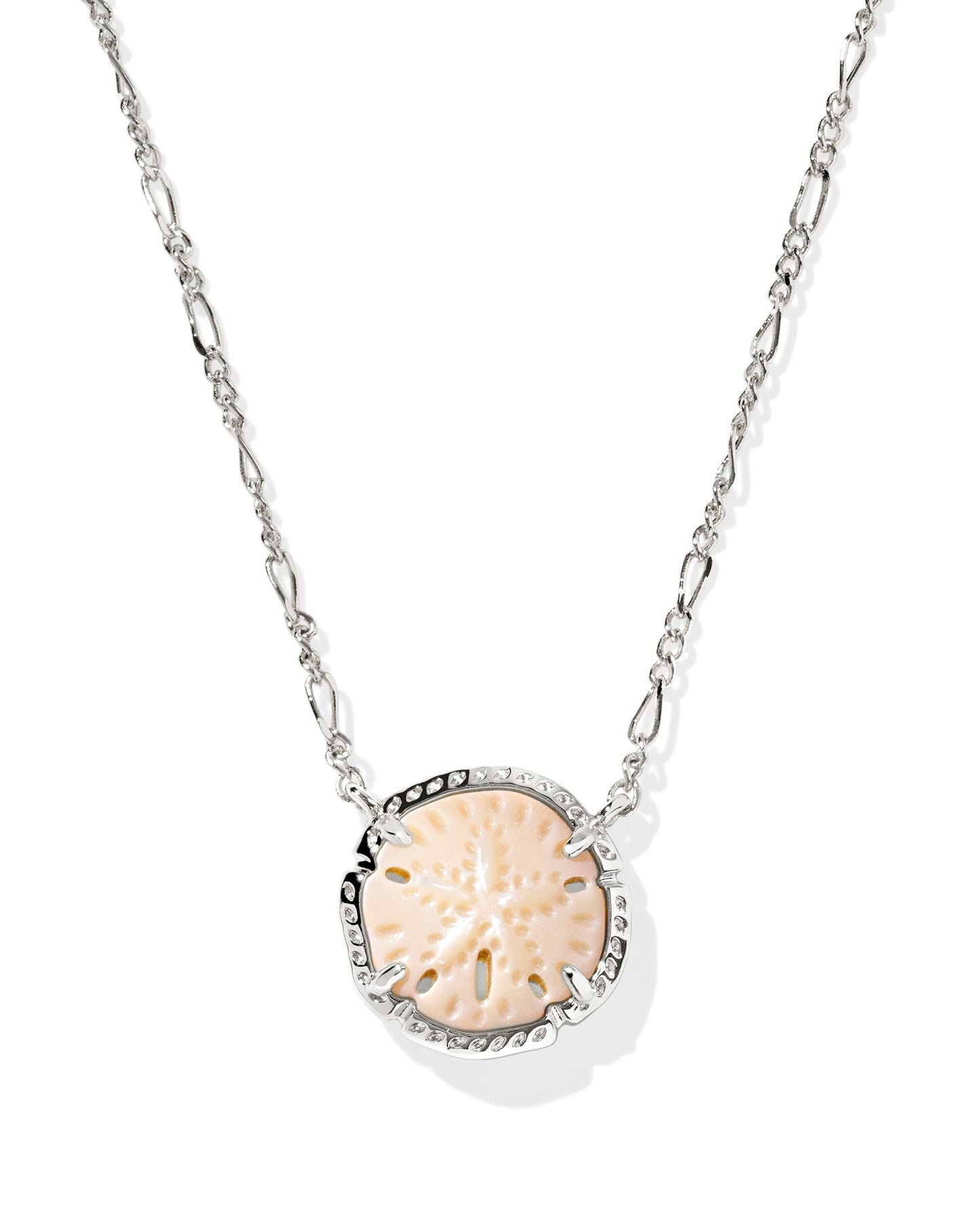 Kendra Scott Sand Dollar Short Pendant Necklace Silver Natural Mother of Pearl