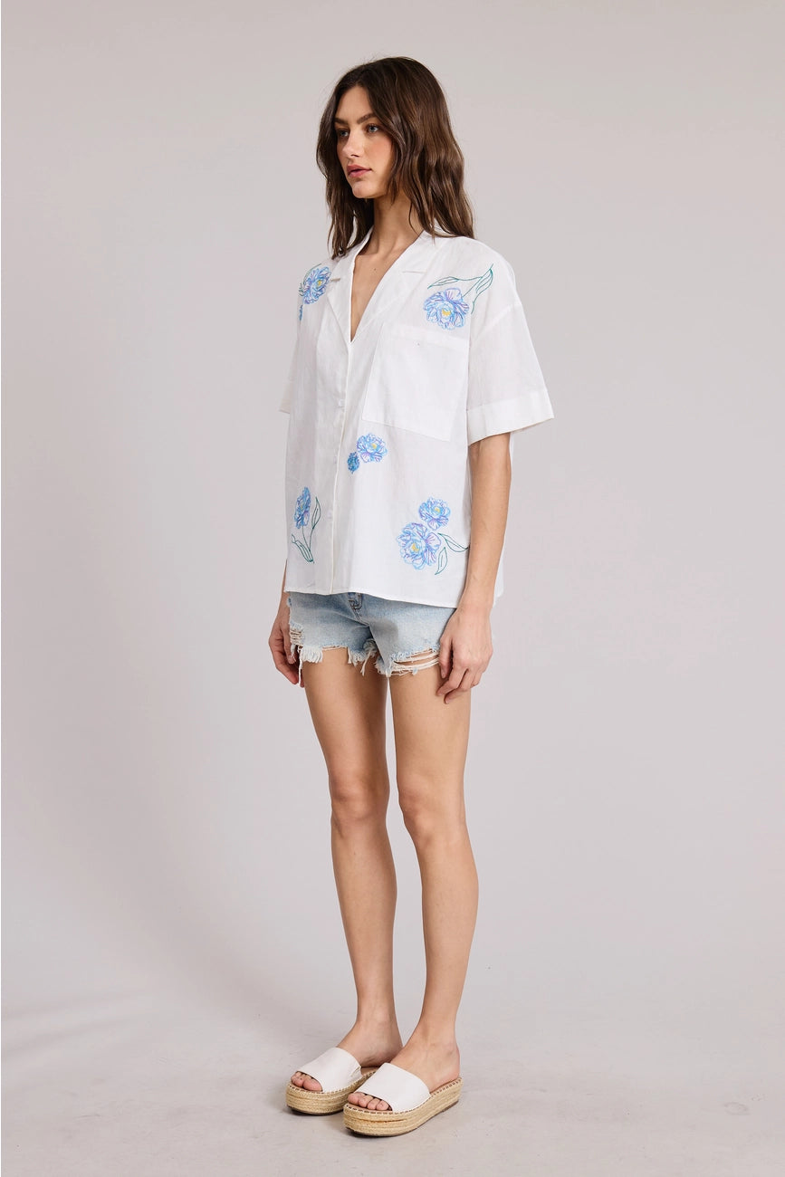 Embroidered Flower Button Down
