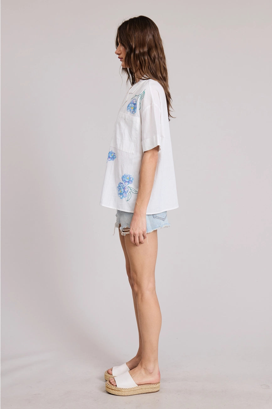 Embroidered Flower Button Down