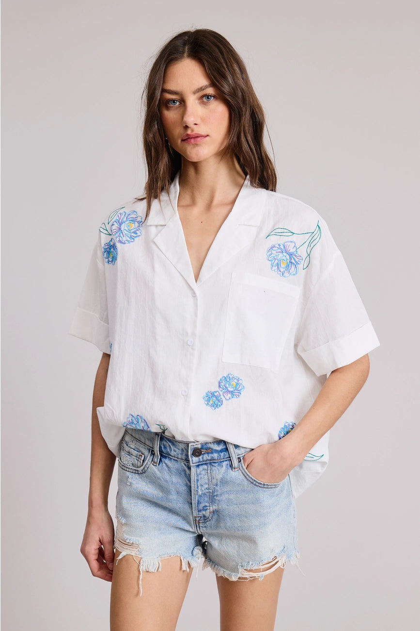 Embroidered Flower Button Down