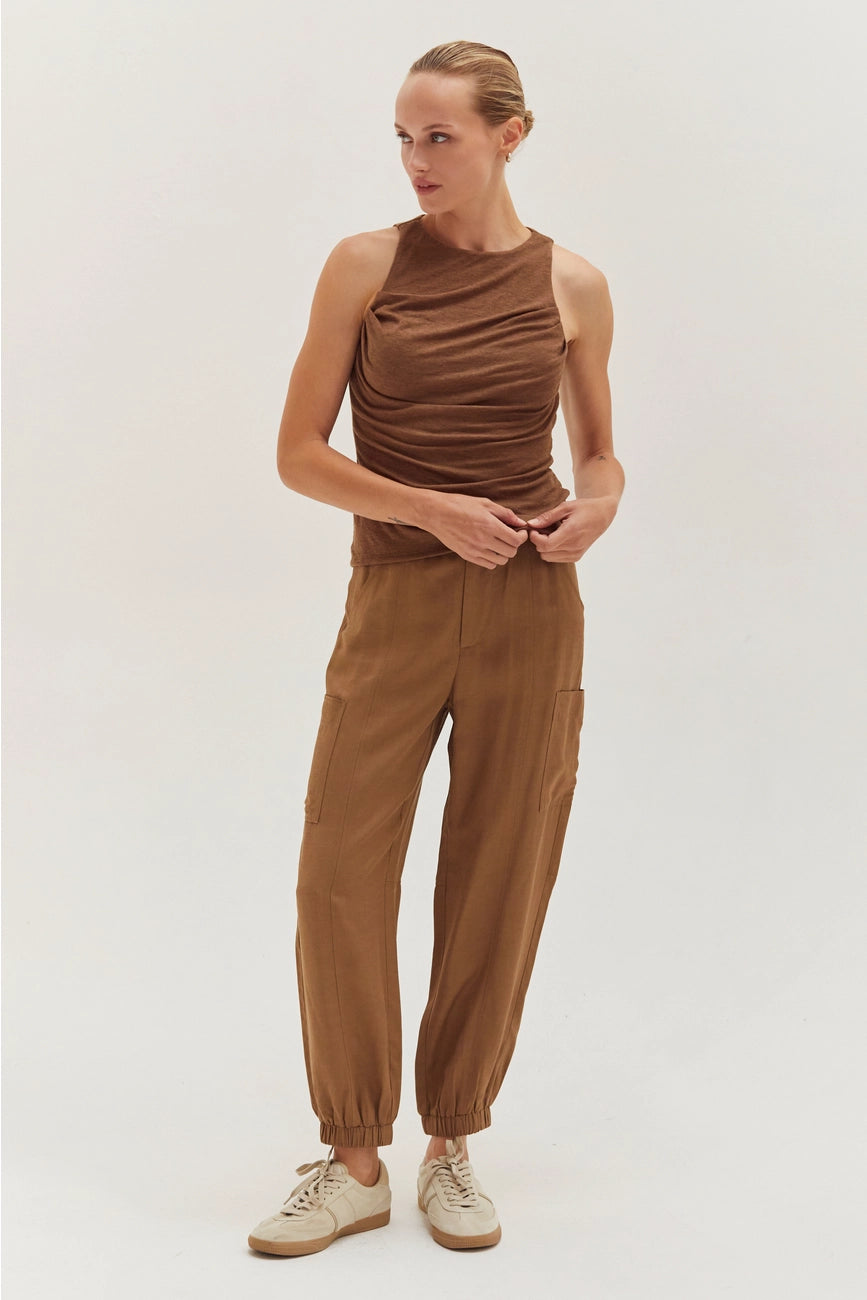Brown Shirred Knit Top