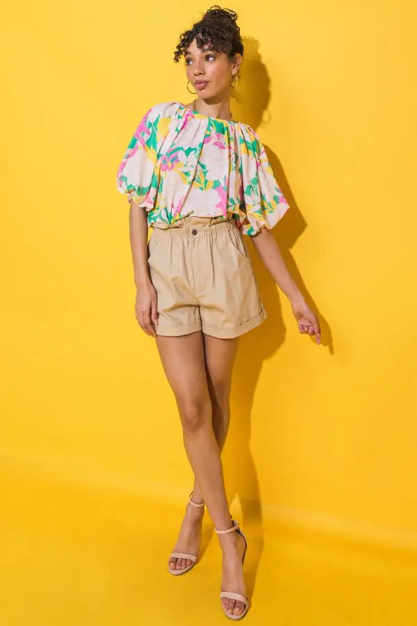 Twill Taupe Paper Bag Shorts