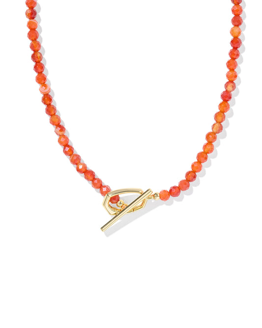 Kendra Scott Sylvia Strand Necklace Gold Orange Banded Agate