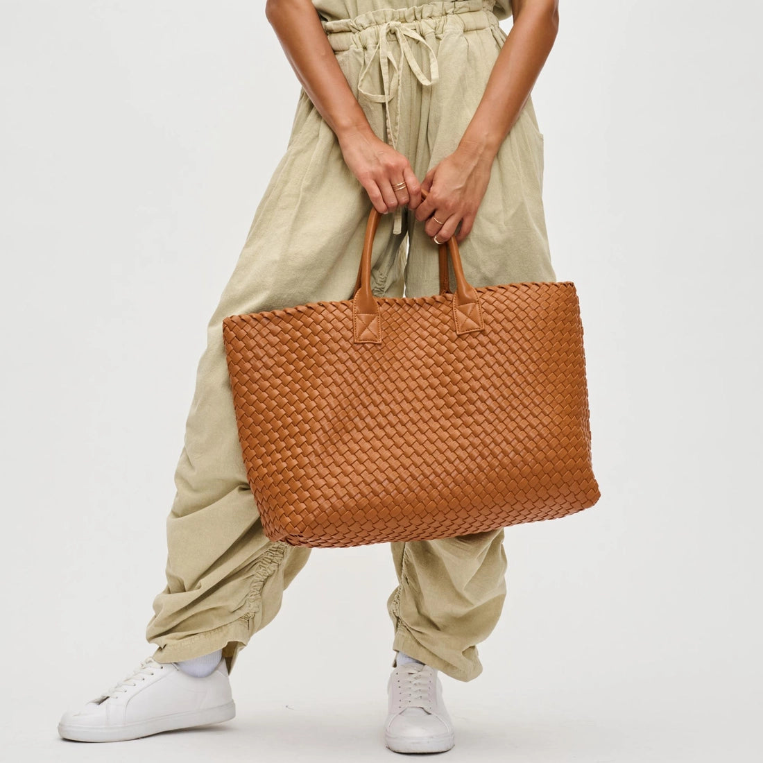 Tan Ithaca Woven Vegan Leather Tote