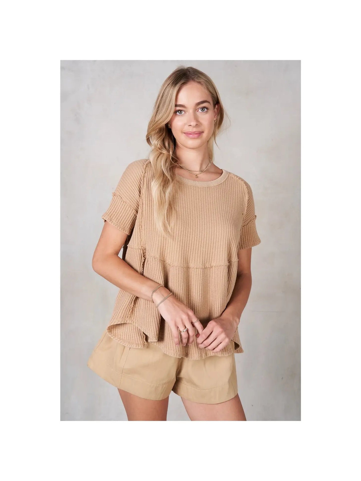 Tan Babydoll Raglan Top