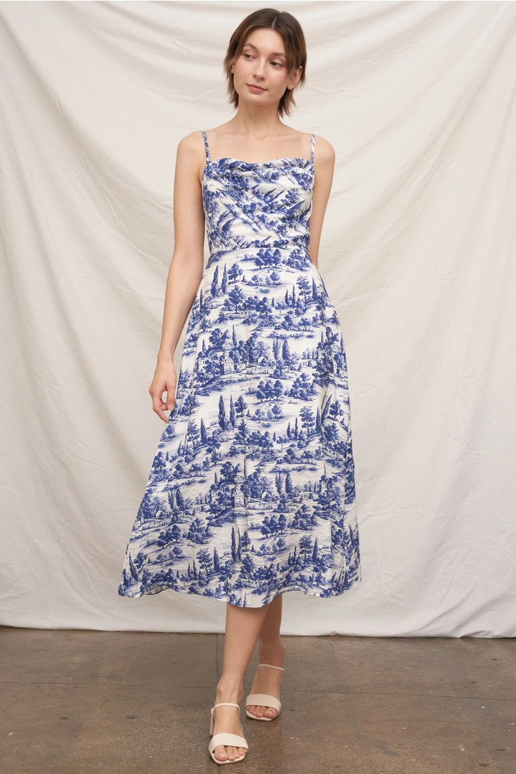 Blue & White Toile Midi Dress