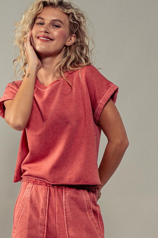 Tomato Cream Classic Mineral Wash Cropped Top